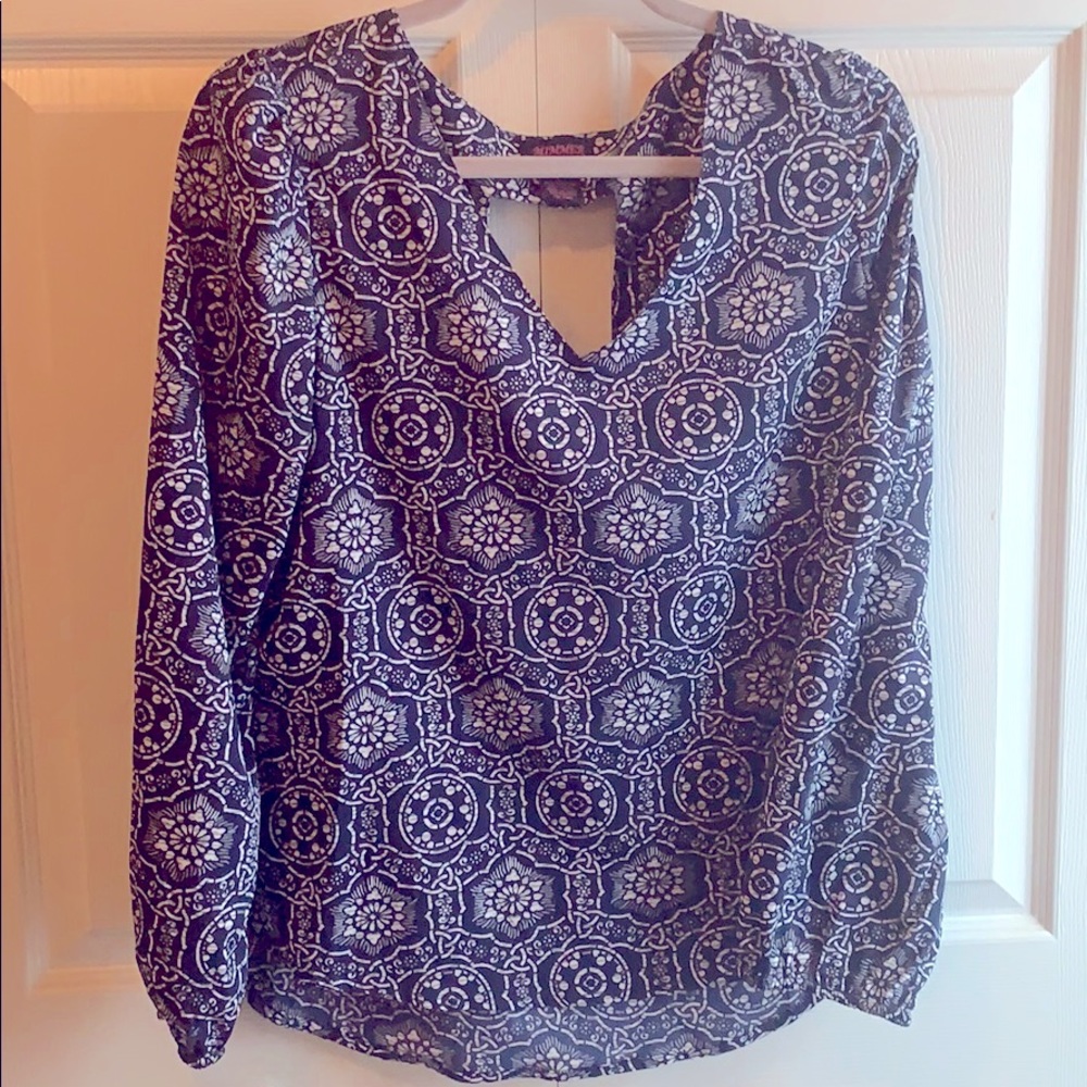 Keyhole Back Blue Blouse